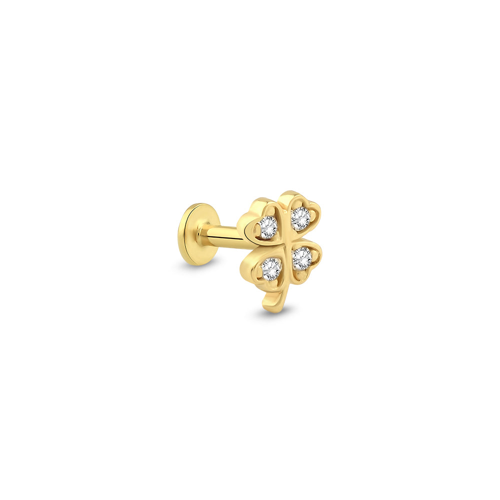 14K Gold Heart Clover Piercing