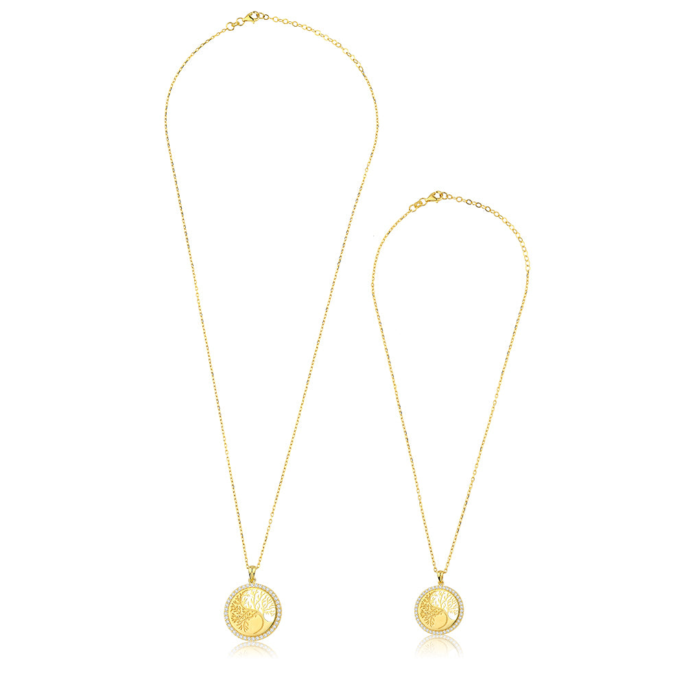 14K Gold Tree of Life Mother - Daughter Necklace Set