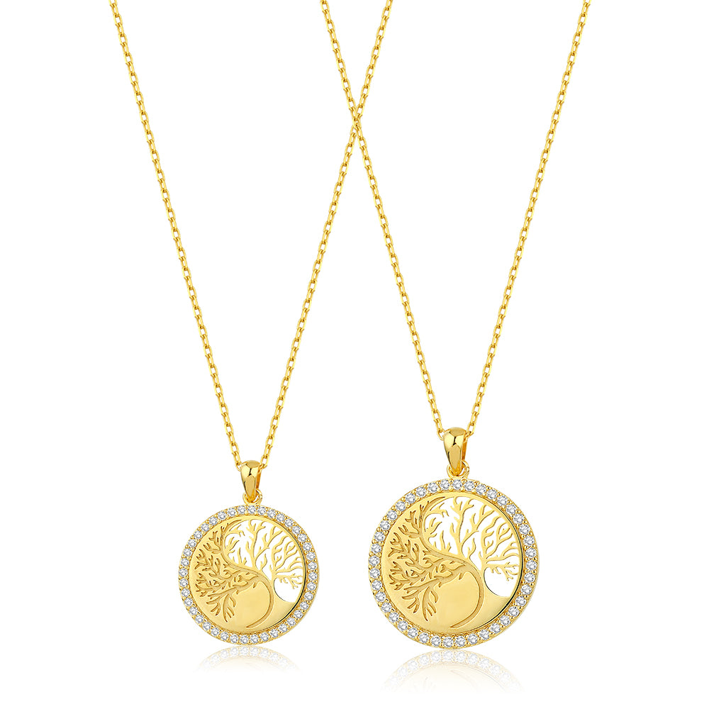 14K Gold Tree of Life Mother - Daughter Necklace Set