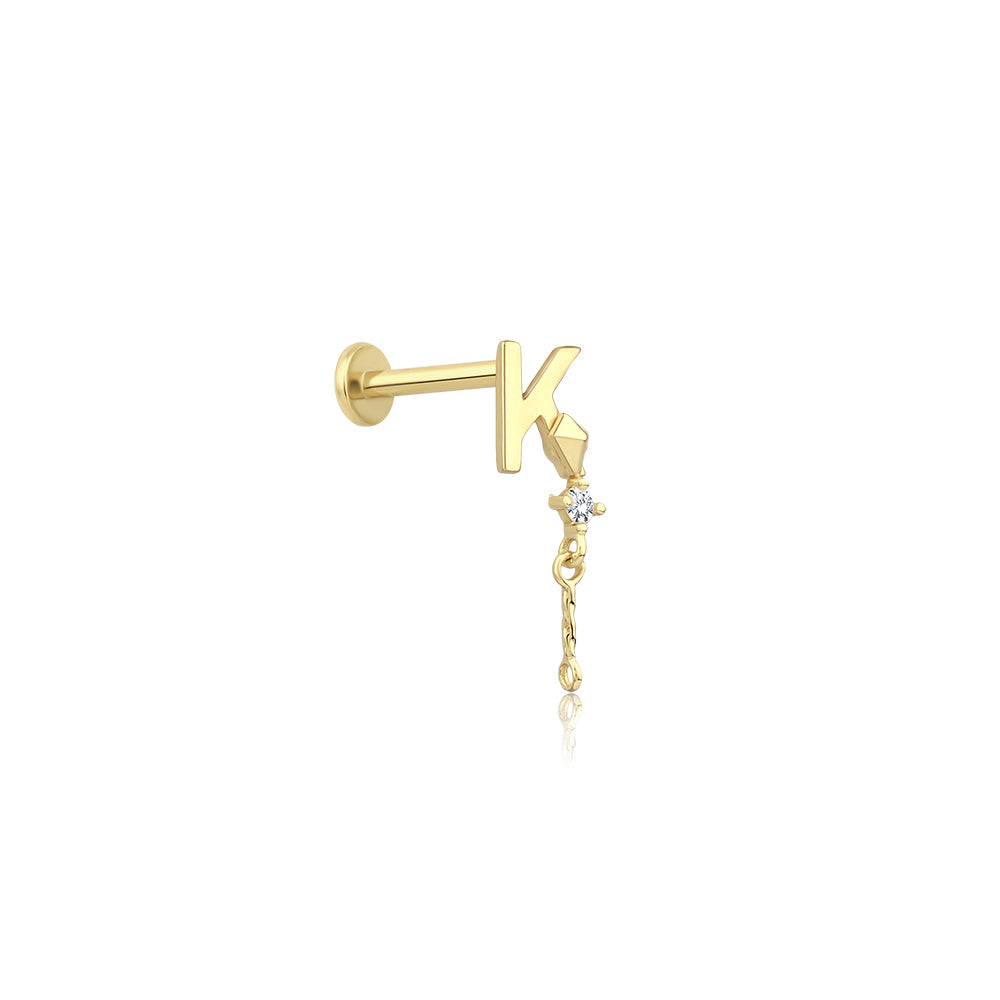 14K Gold Letter Tragus Piercing