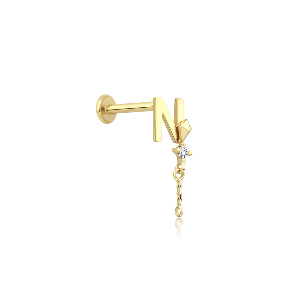 14K Gold Letter Tragus Piercing