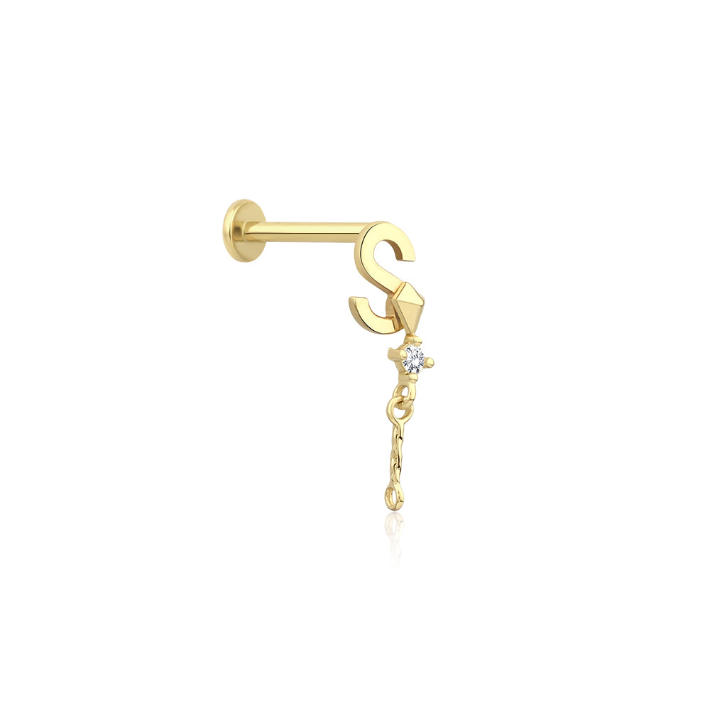 14K Gold Letter Tragus Piercing