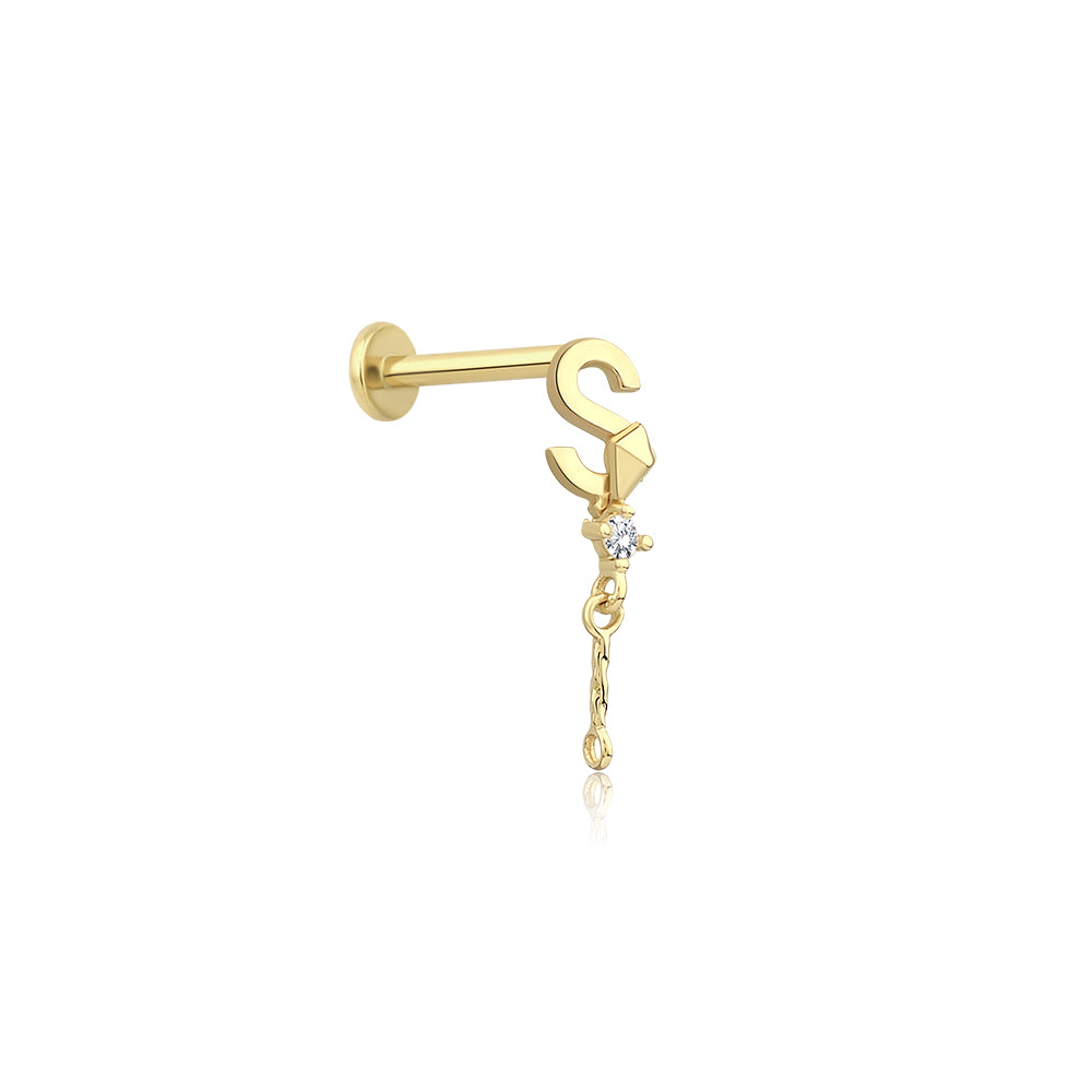 14K Gold Letter Tragus Piercing