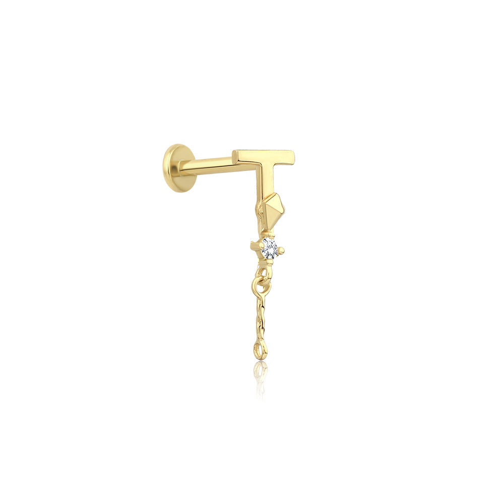14K Gold Letter Tragus Piercing